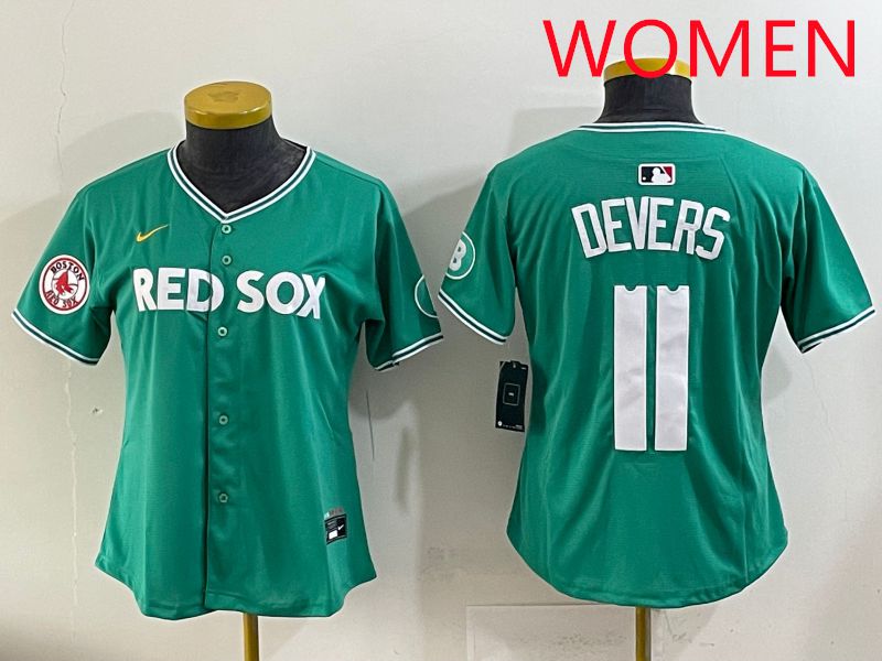 Women 2025 Boston Red Sox 11 Devers Dark Green Joint Name Nike MLB Jersey style 8